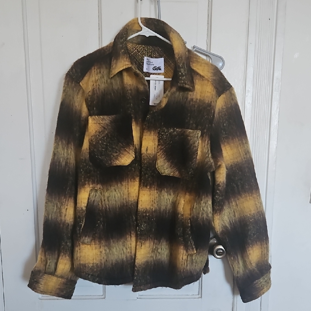 Men's Yellow and Black Plaid Shirt Jacket